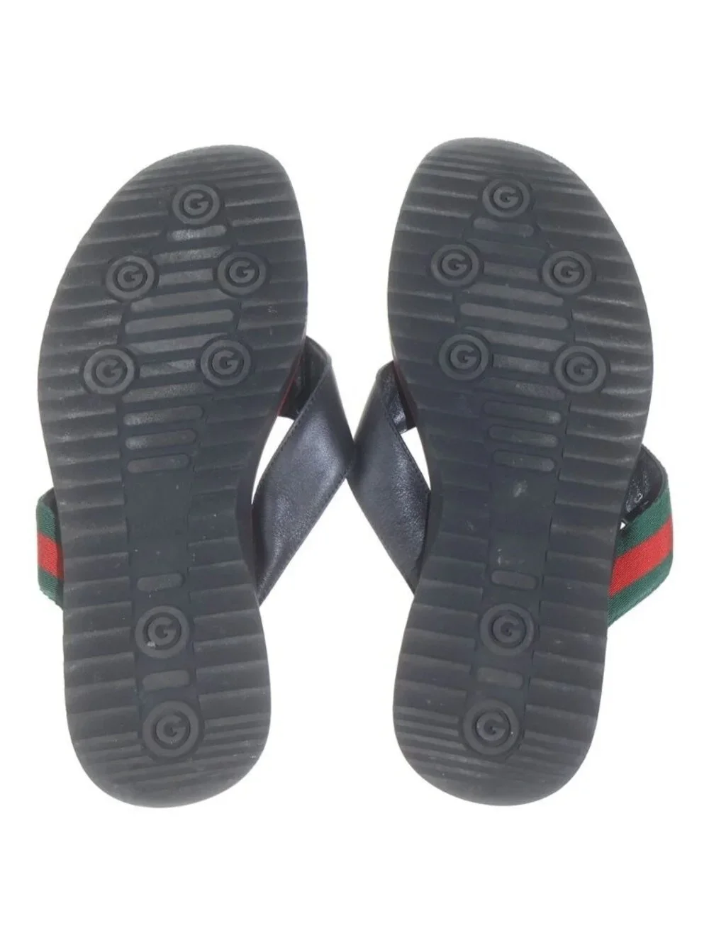 Gucci Guccissima Sherry Web Line Flat Leather Sandals Shoes Black